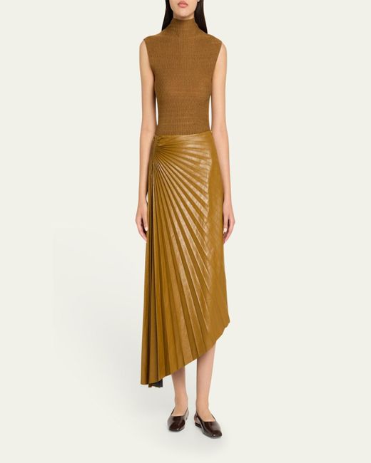 A.L.C. Natural Tracy Pleated High-Low Midi Skirt