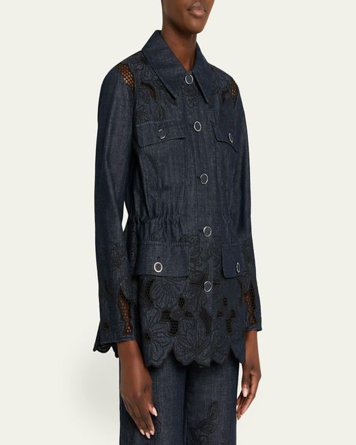 Veronica Beard Blue Kiki Embroidered Chambray Jacket