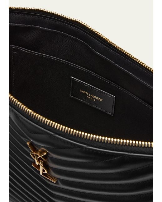 Saint Laurent Black Ysl Monogram Large Pouch In Smooth Leather