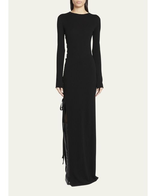 Saint Laurent Black Lace-up Maxi Sweater Dress
