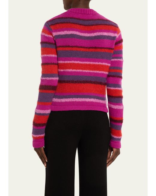The Elder Statesman Red Mixed-yarn Striped Crewneck Sweater