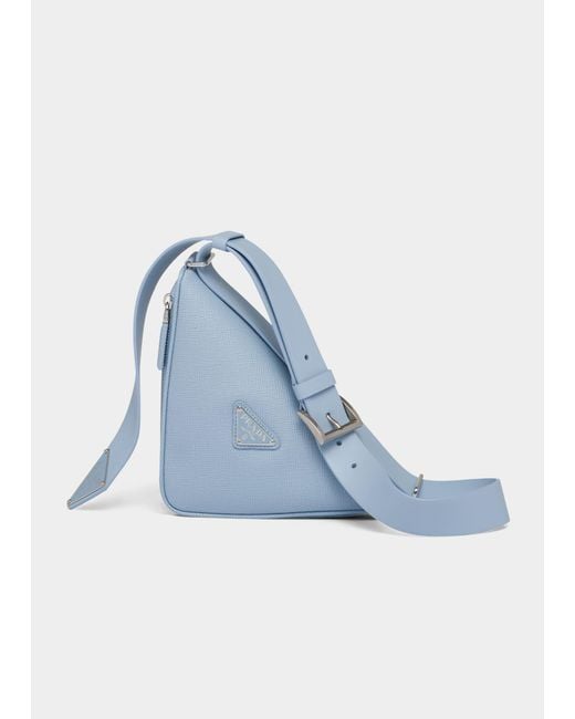 Prada Blue Saffiano Leather Triangle Logo Belt Bag for men