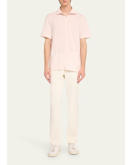 Fedeli Pink Linen-cotton Pique Polo Shirt for men