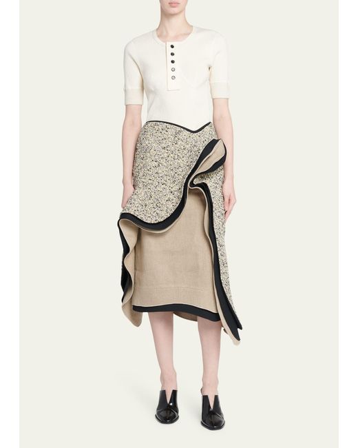 Bottega Veneta Natural Terrazo Ruffle Asymmetric Midi Skirt