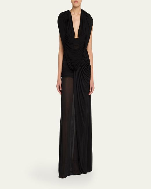 Christopher Esber Black Ripple Draped Double-Layer Gown