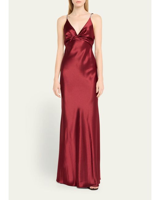 Jason Wu Red Crystal Strap Twisted Front Gown
