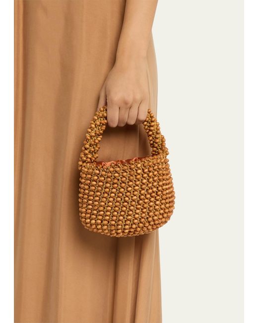 Cult Gaia Brown Cora Mini Beaded Top-handle Bag
