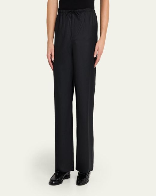 The Row Xon Wool Flannel Relaxed-Fit Drawstring Pants in Blue for