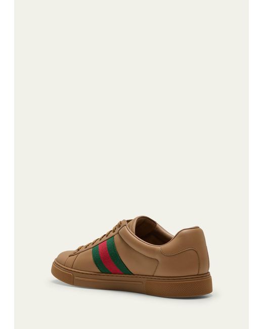Gucci Natural Ace Leather Low-top Sneakers With Web for men