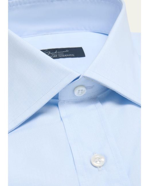 Bergdorf Goodman Blue Micro-plaid Cotton Dress Shirt for men