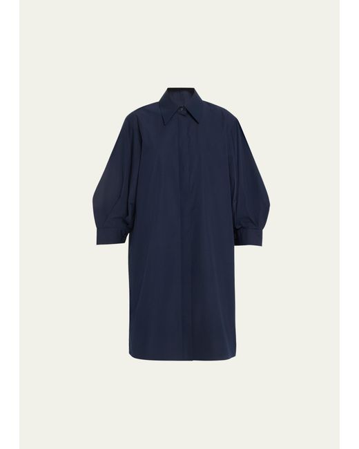 Lafayette 148 New York Blue Blouson-sleeve Cotton Poplin Midi Shirtdress