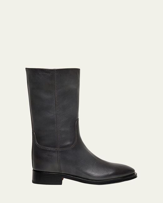 Santoni Black Fleeces Leather Mid Boots