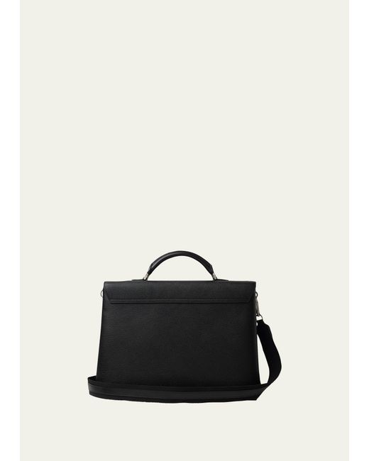 Valextra Black Avietta Pebble Leather Briefcase for men