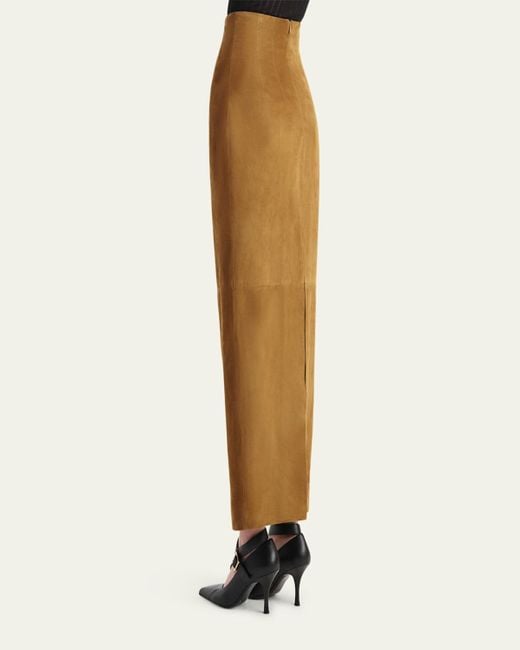 Khaite Natural Loxley Long Pencil Leather Skirt
