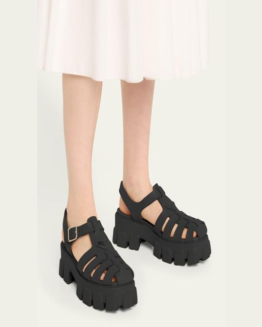 Prada Black Rubber Logo Chunky-Sole Fisherman Sandals