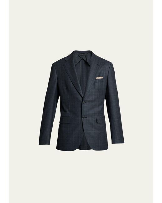 Brioni Blue Windowpane Wool Suit for men