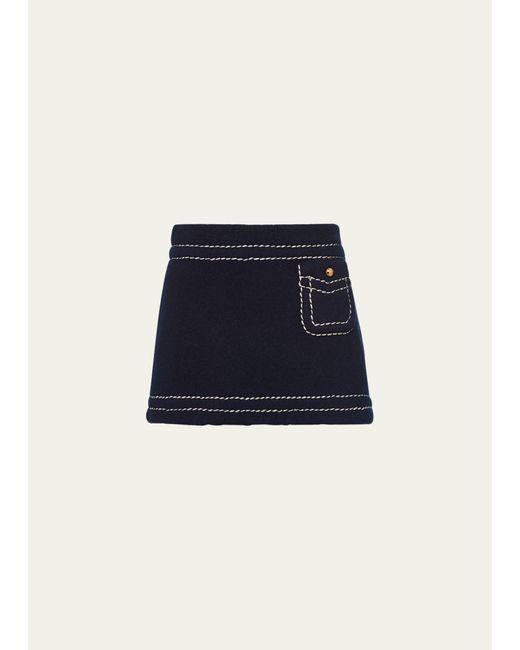 Prada Blue Impunture Mini Cashmere Skirt