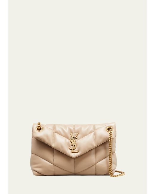 Saint Laurent Natural Lou Puffer Small Ysl Shoulder Bag In Quilted Leather