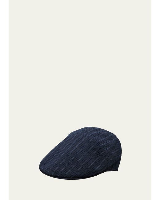 Borsalino Blue Seersucker Stripe Flat Cap for men