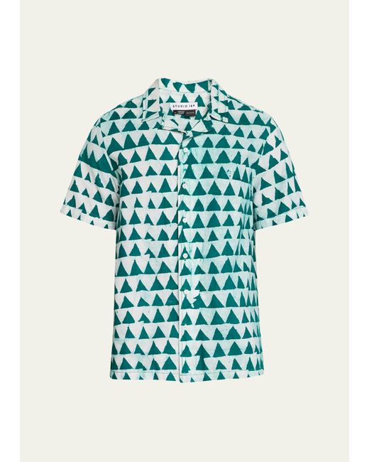 Studio 189 Green Alek Triangle Hand-batik Camp Shirt for men