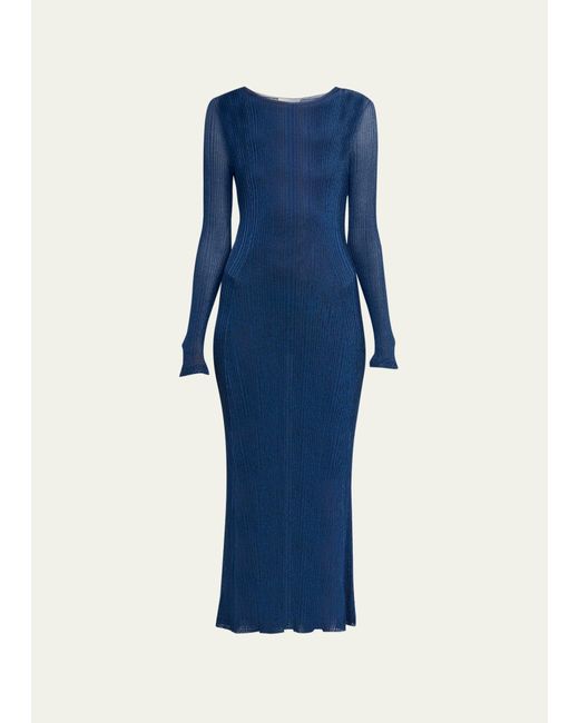 Ulla Johnson Blue Simone Sheer Stripe Knit Midi Overlay Dress