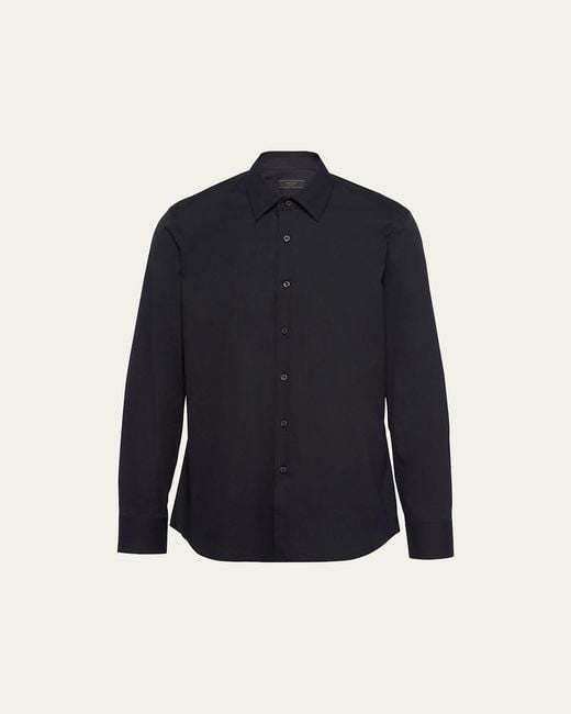 Prada Blue Classic Stretch Poplin Sport Shirt for men