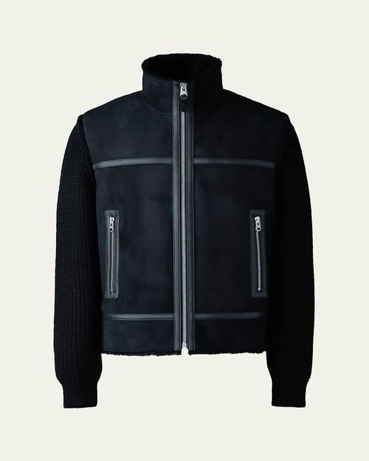 Mackage Blue Jonathan Mixed-Media Shearling Jacket for men