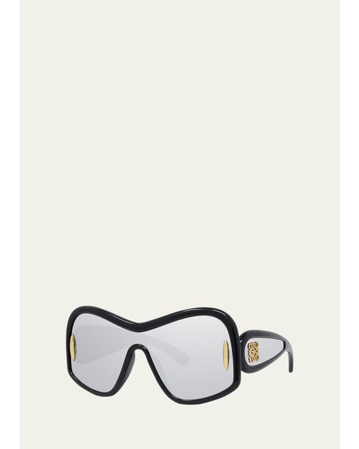 Loewe Black Anagram Mirrored Acetate Shield Sunglasses