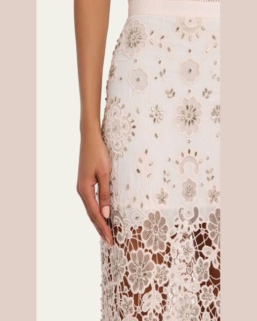 LoveShackFancy Natural Reeves Embellished Floral Midi Skirt