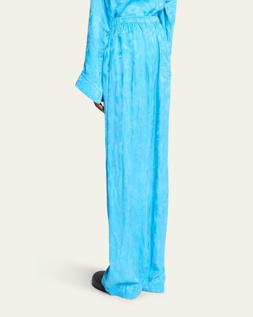 Balenciaga Blue Floral Satin Jacquard Wide-Leg Pajama Pants