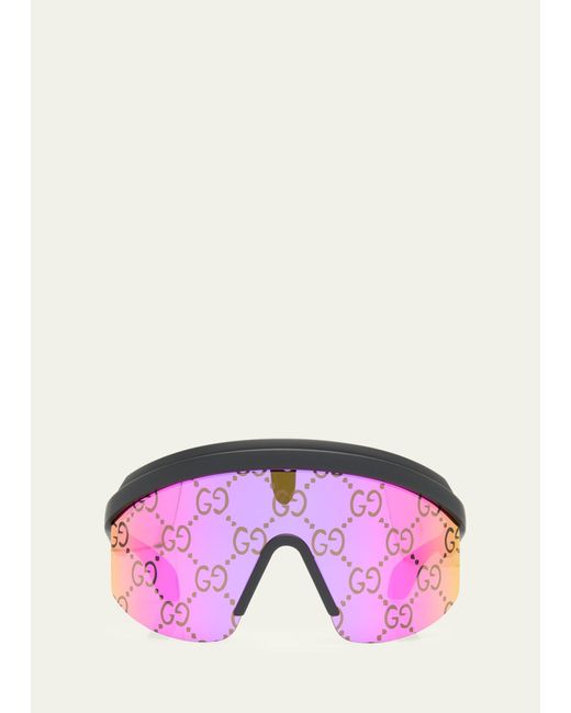 Gucci Purple Monogram-lens Acetate Mask Sunglasses for men
