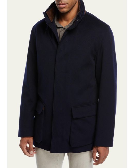 Loro Piana Blue Winter Voyager Cashmere Storm System Coat for men