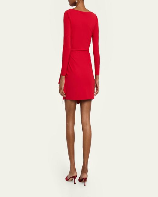La Petite Robe Di Chiara Boni Womens Red Draped Boat-Neck Mini Dress Women