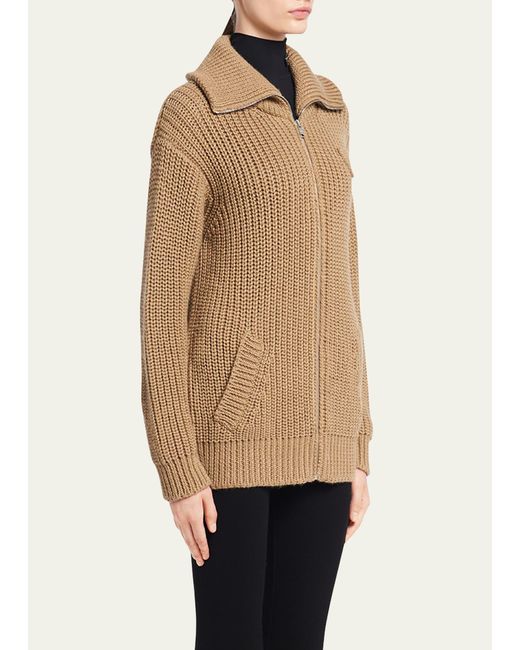 Prada Natural Wool Knit Zip-up Cardigan
