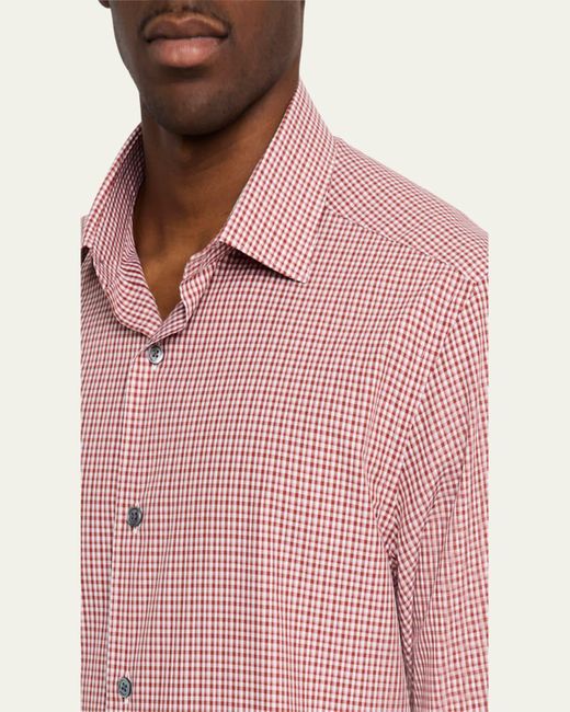 Zegna Pink Cotton Check Casual Button-Down Shirt for men