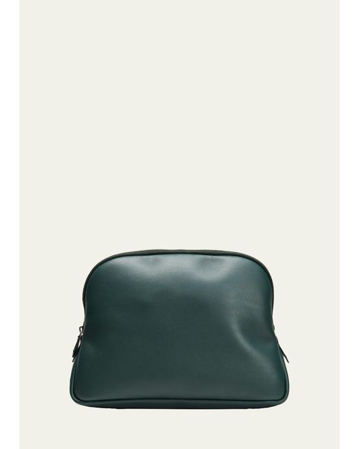 The Row Green Large Pouch Cosmetic Bag In Leather