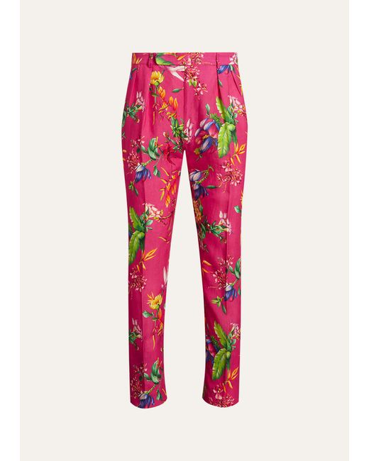 Ralph Lauren Purple Label Pink Botanical Print Linen Trousers for men
