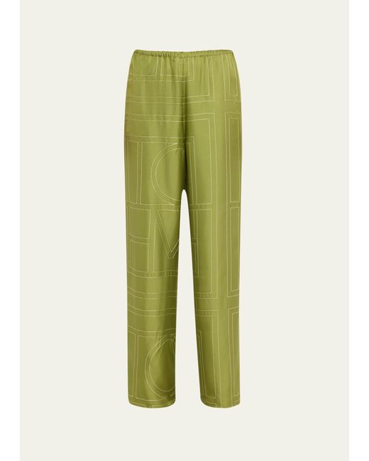 Totême  Green Monogram Silk Pajama Bottoms