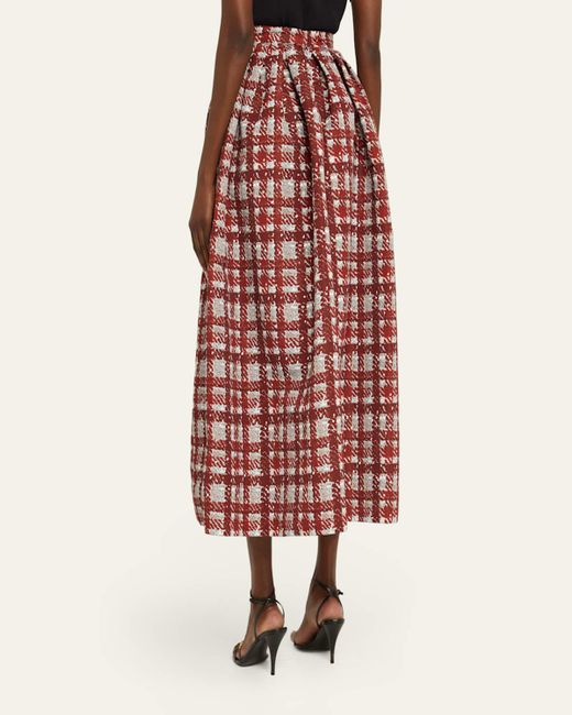 Oscar de la Renta Textured Plaid-Print Pleated Midi Circle Skirt