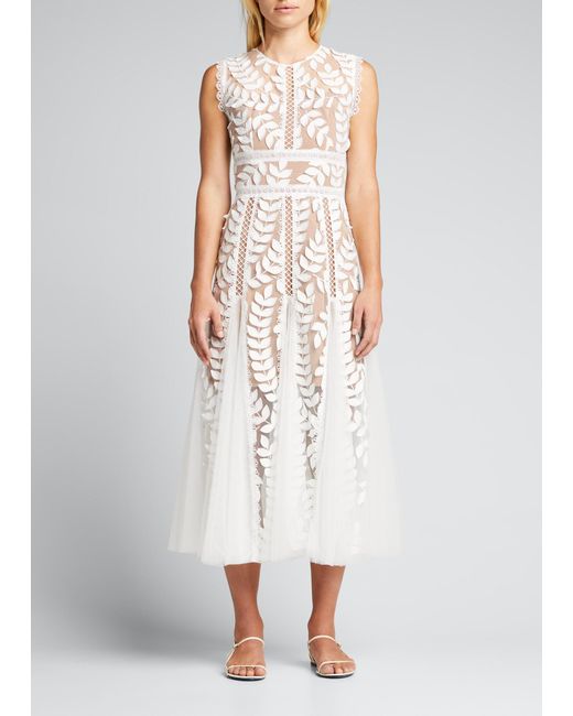 Bronx and Banco Saba Blanc Floral-appliqué Lace Midi Dress in White | Lyst