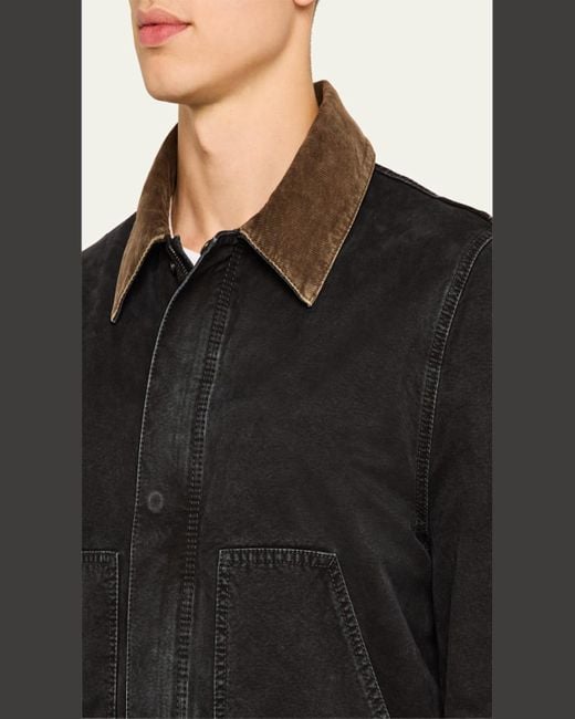 Saint Laurent Canvas Corduroy-Collar Work Jacket in Black