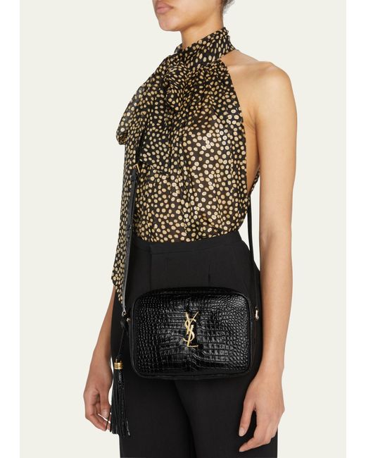 Saint Laurent Lou Ysl Patent Crocembossed Crossbody Bag in Black Lyst