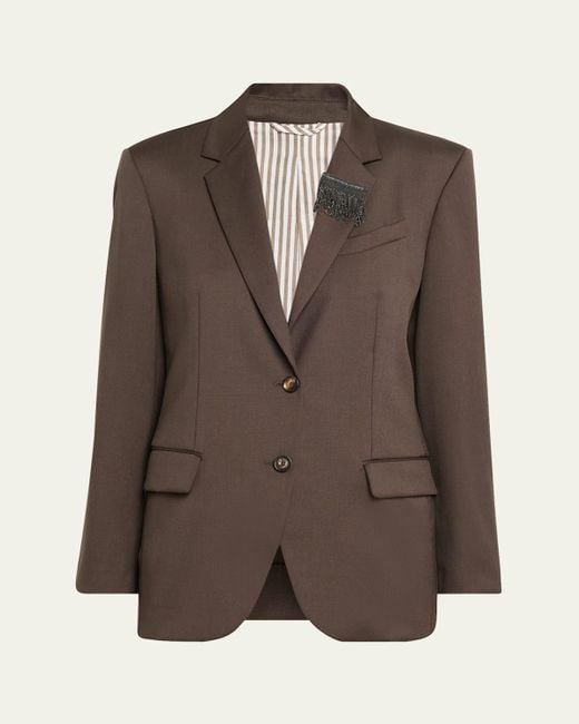 Brunello Cucinelli Brown Single-Breasted Mohair Blazer
