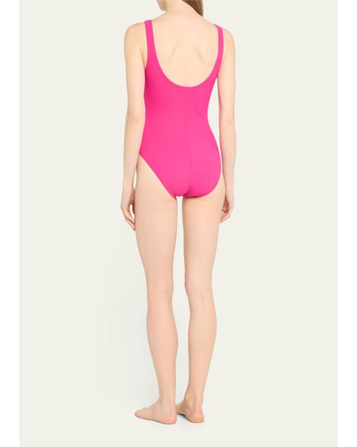 Karla Colletto Pink Lucy V-neck Lace-up Underwire Tank One-piece Swimsuit