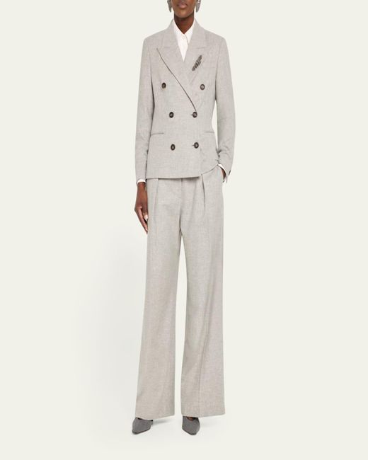 Brunello Cucinelli Natural Cashmere-Wool Flannel Double-Breasted Blazer