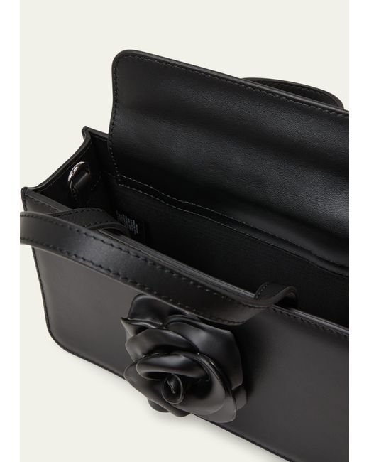 Puppets and Puppets Black Small Rose Leather Top-handle Bag