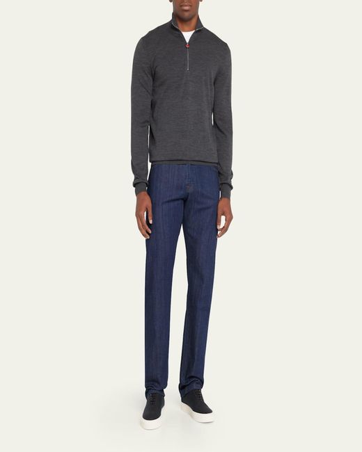 Kiton Blue Wool Half-Zip Sweater for men