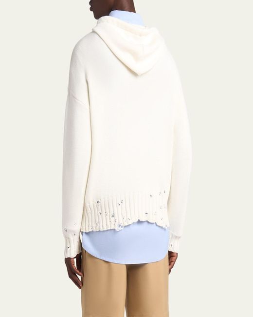 Marni White Distressed Knit Logo Hoodie for men