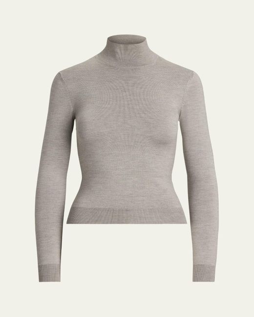 Ralph Lauren Gray Stretch Silk Jersey Mockneck Sweater