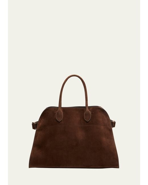 The Row Brown Margaux 15 Top-handle Bag In Suede